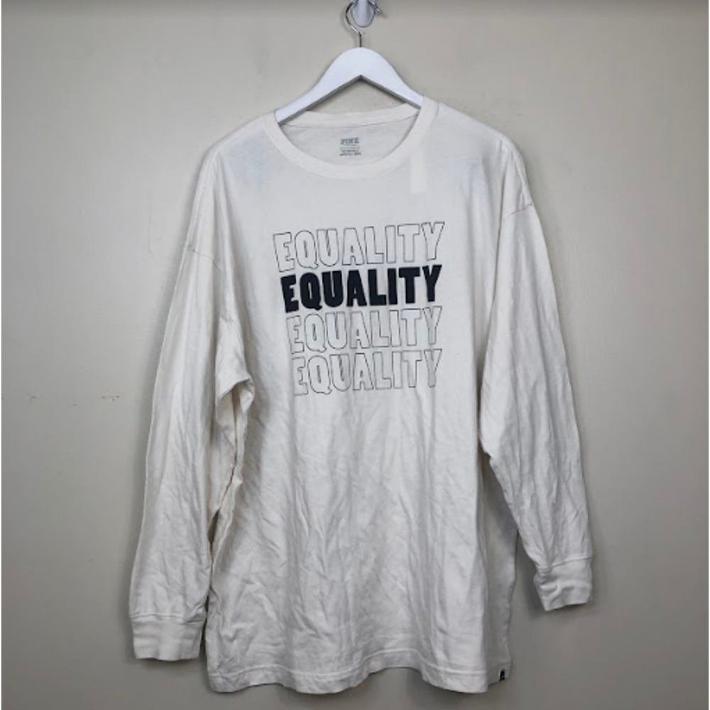 Victoria’s Secret PINK Women's Equality Long Sleeve T-Shirts Top White OS, NWT